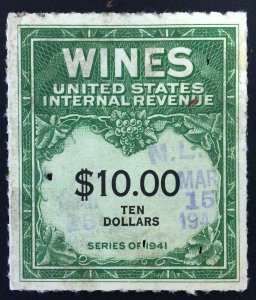 Scott #RE161 - $10 yel grn & blk - Used - Faults - 1942