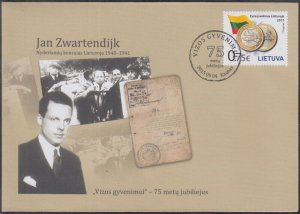 LITHUANIA Sc #2015.02 FDC HONOURING JAN SWARTENDIJK with 75th ANN CANCEL