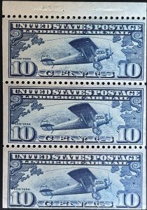 U.S. C10a MNH 10c Lindbergh Booklet Pane CV $72