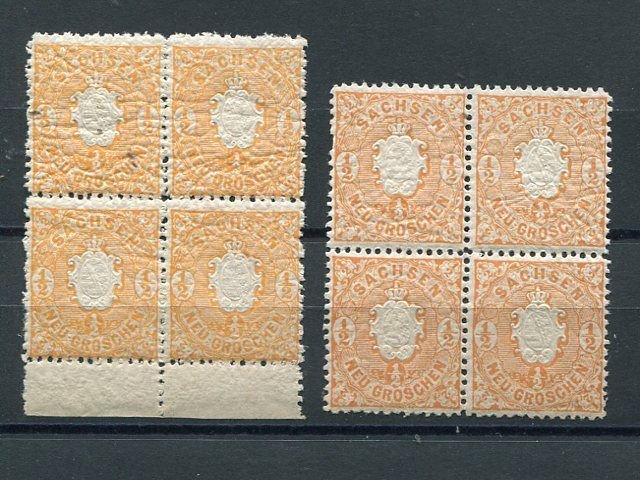 Saxony #16 and 16a  blocks 4 F-VF  NH - Lakeshore Philatelics