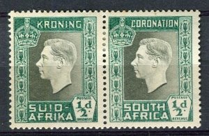 SOUTH AFRICA; 1937 early GVI Coronation issue Mint hinged 1/2d. Pair