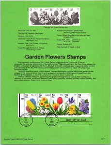 USPS SOUVENIR PAGE GARDEN FLOWERS SETENANT STRIP OF (5) 1993