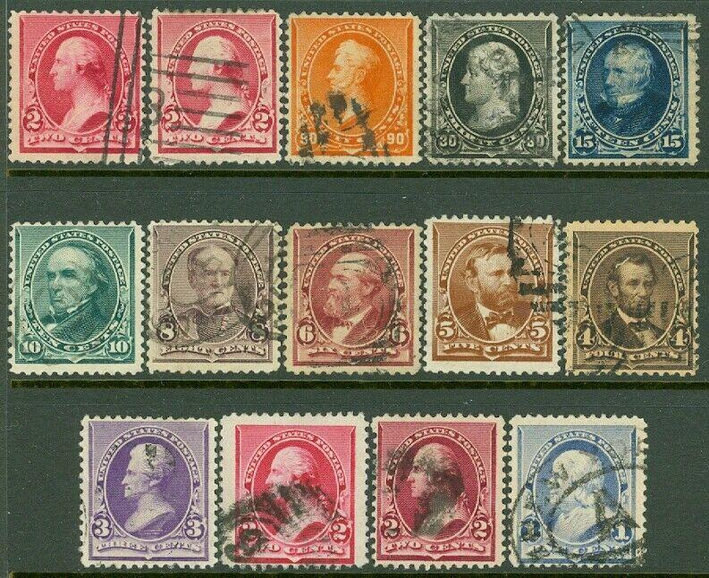 EDW1949SELL : USA 1890-93 Sc #219-29, 220a, 220c F-VF Used. Very Fresh. Cat $314