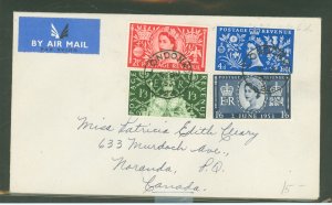 Great Britain 313-316 1953 Queen Elizabeth cover to Canada