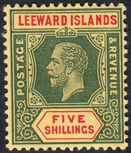 1914 LEEWARD ISLANDS KGV 5/- GREEN & RED/YELLOW (SG#57) MH VF