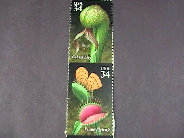 U.S.# 3528-3531(3531a)-MINT/NH--VERTICAL STRIP OF 4---CARNIVOROUS PLANTS--2001