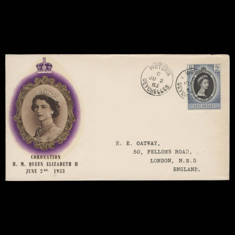 Seychelles 1953 (FDC) 9c Coronation, VICTORIA
