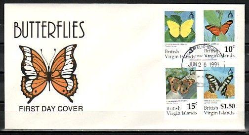 Virgin Is., Scott cat. 711-713, 718. Butterflies, Part 1. First day cover. ^