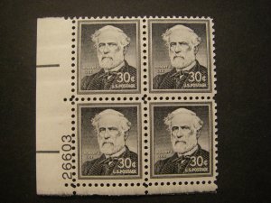 Scott 1049a, 30c Robert E. Lee, PB4 #26603 LL, MNH Liberty Beauty, dry