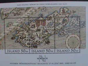 ​ICELAND-1990-SC#715 NODIA'91- STAMP SHOW- WORLD STAMP DAY MNH S/S-VERY FINE
