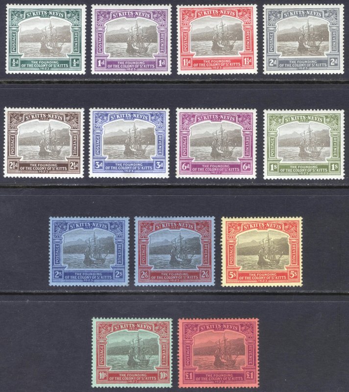 St Kitts Nevis 1923 1/2d-£1 Tercentenary Scott 52-64 SG 48-60 MLH Cat $1,378