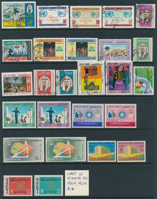 Kuwait collection mostly on Scott pages. Mint hinged, MUH and Used. High Value 