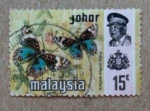 Johore 1971 15c Butterflies, used. Scott 181, CV $0.50. SG 180