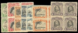 Niue #60-66 Cat$55.20+ (for hinged), 1933-36 George V, complete set in blocks...