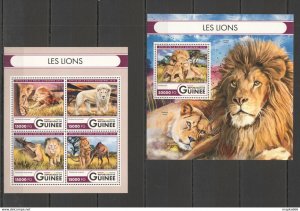 2016 Guinea Fauna Animals Wild Cats Lions 1+1 ** St006