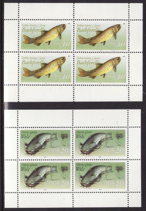 Germany (DDR) #2608-9 sheets of 4, F-VF Mint NH ** Fish
