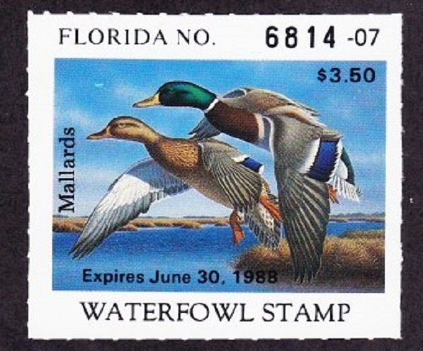 FL9 Florida #9 MNH State Waterfowl Duck Stamp - 1987 Mallard