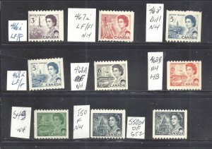 CANADA #466/550pv MINT NH SELECTION OF DIFFERENT CENTENNIAL COILS BS26790