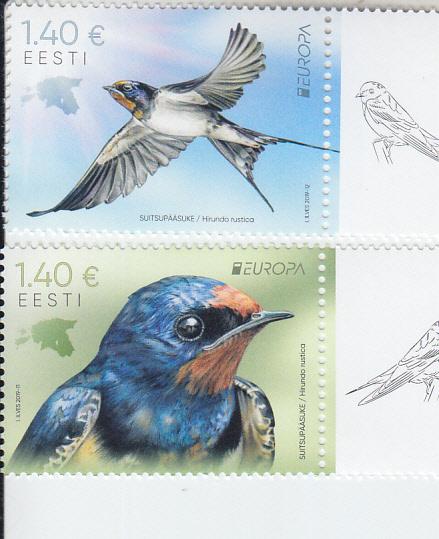 2019 Estonia Barn Swallow Europa (2)  (Scott 893-94) MNH
