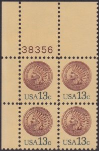 1734 Indian Head Penny Plate Block MNH