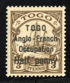 Togo #46 Cat$47.50, 1914 1/2p on 3pf brown, lightly hinged, signed Champion
