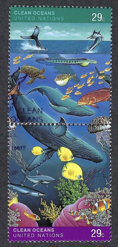 United Nations #603-604 2 x 29¢ Clean Oceans (1992). Se-tenant pair. Used.