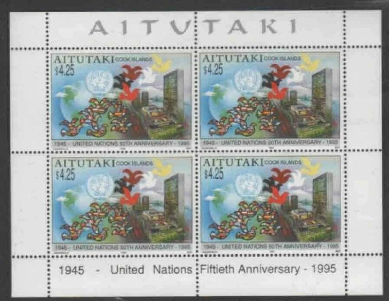 AITUTAKI #512a 1995 U.N 50TH ANNIV MINT VF NH O.G BLK 4