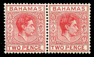 Bahamas #103Bvar (SG 165a) Cat£140++, 1941 2p scarlet, horizontal pair, righ...