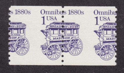 US Sc 2225 MNH. 1986 1c violet Omnibus, Misperf Coil Pair, VF