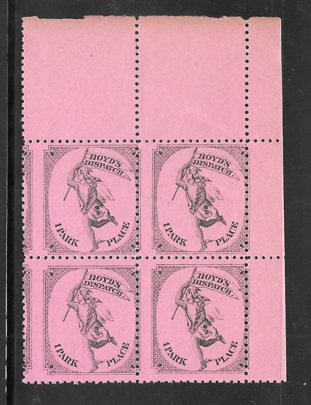 #20L56 MNH Boyd's Local Dispatch Block of 4