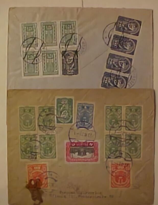 AUSTRIA  REGISTERED  COVERS WITH 10 or MORE STAMPS 1921 TO USA ,1922 TO SALZBERZ 