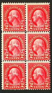 U.S. #634 MINT LONG EAR BLOCK OF 6 OG NH