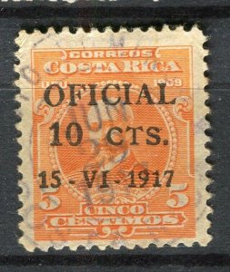 COSTA RICA; 1917 early OFFICIAL Optd. issue used 5c. value