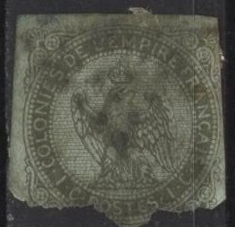 French Colonies 1 (used filler) 1c eagle & crown, ol grn on pale blue (1862)