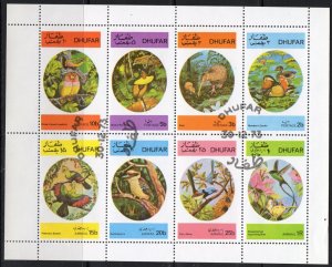 Thematic stamps cinderella, Bogus issue for DHUFAR area of Oman Birds sheet of 8