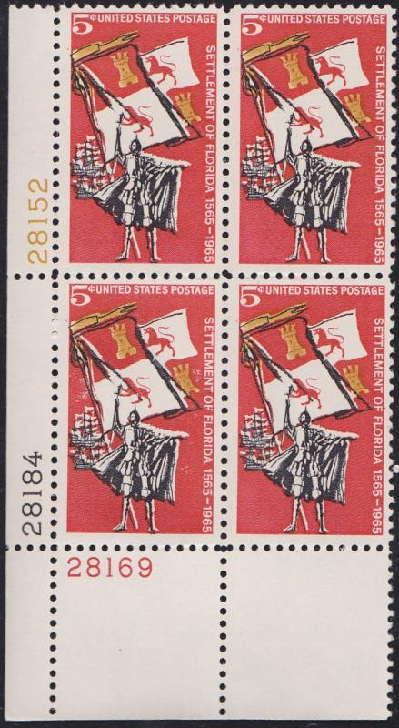 Scott 1271 Florida Setttlement PB of 4 MNH CV $0.40