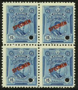 PERU 1922 15c La Mar Portrait BLOCK OF 4 Ovptd SPECIMEN ABNC Punch Sc 245A MNH