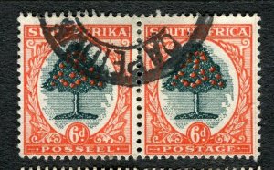 SOUTH AFRICA; 1947 early pictorial issue fine used 6d. pair