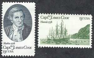 United States #1732-33 13¢ Captain James Cook (1978). Two singles. MNH