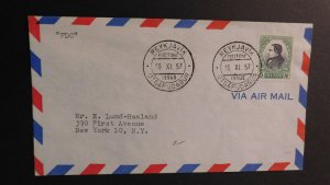 1957 FDC First Day Cover Air Mail Reykjavik Iceland to New York 1