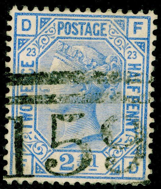 SG157, 2½d blue PLATE 23, USED. Cat £32. FD