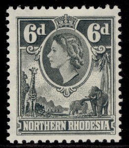 NORTHERN RHODESIA QEII SG68, 6d grey-black, LH MINT.