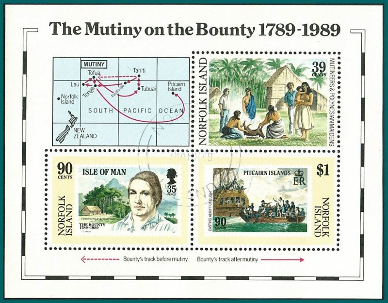 Norfolk Island 1989 Bounty Mutiny,  MS used #456,SGMS464