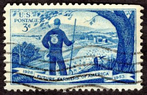 1953, US 3c, Agricultural Scene and Future Farmer, Used, Sc 1024