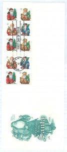 US 3540g 2001 34ct Santa christmas pane of ten stamps on an unaddressed first day cover with an artcraft cachet.