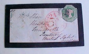 GREAT BRITAIN #55 cat.$2500.00 CUT TO SHPAE 1853 B/S LIVERPOOL  TO USA