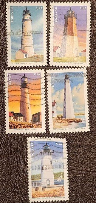 US Scott # 4791-4795  five used (46c) forever  Lighthouses, 2013; XF centering