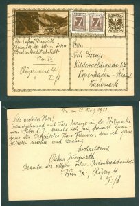 Austria. Stationery, 1928. Postal Used. 10 G+ 2x7 G. Uprated. Adr: Denmark