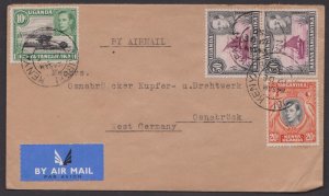 UGANDA - 1950 AIR MAIL ENVELOPE TO WEST GERMANY WITH KGVI STAMPS