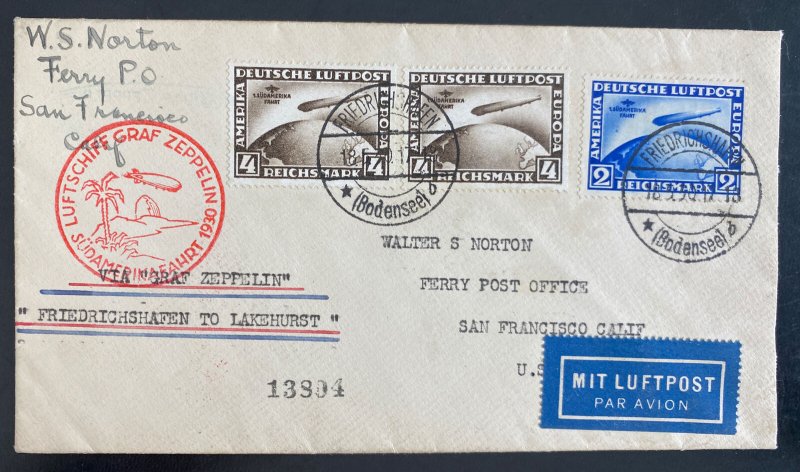 1930 Germany Graf Zeppelin LZ127 Flight Cover to San Francisco Usa Sc#C38 & 39